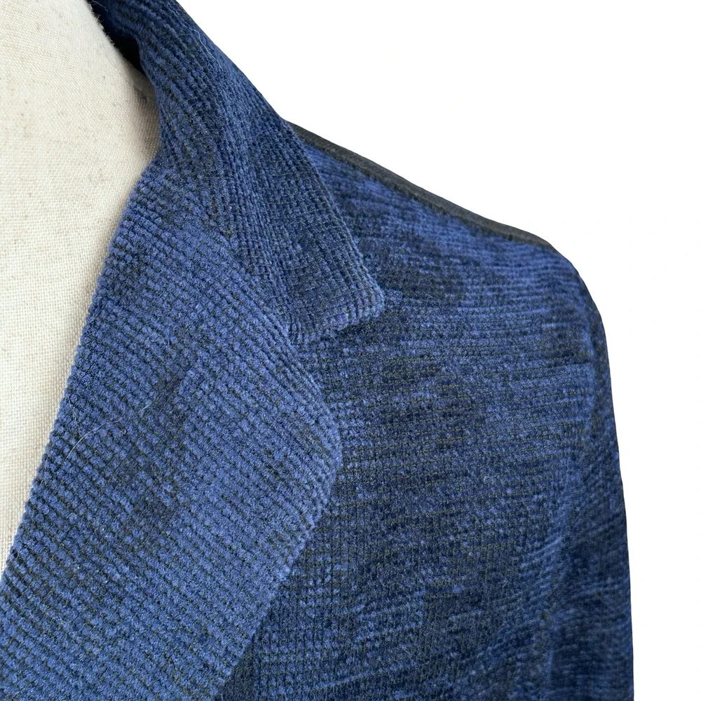 Drew Navy Blue‎ Textured Knit Blazer Jacket Side Stripe Womens Large Made in USA
